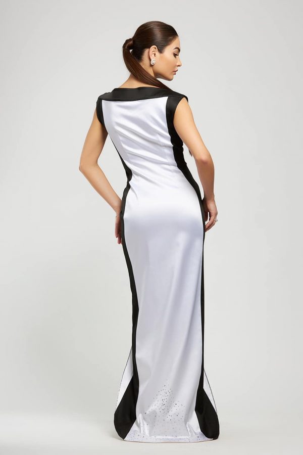 Black & White Silk Satin Dress Back View